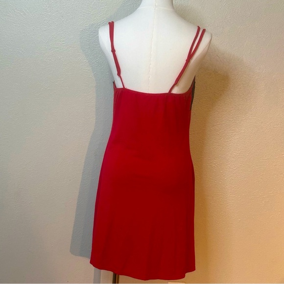 LINEA DONATELLA Red Knit & Black Sheer Mesh Lace Bust Chemise Nighty Nightgown M - Picture 5 of 7